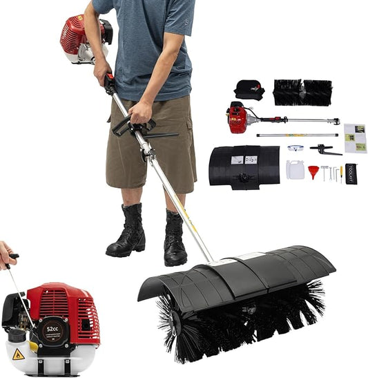 Gas Power Handheld Sweeper Broom, 52CC 2-Stroke 2.3HP Engine, Outdoor Lawn Sweeper Cleaner Tool for Driveway, Artificial Grass, Turf, Snow, Sidewalks, Farms, Golf Course, Heavy Duty Cleaning Machine