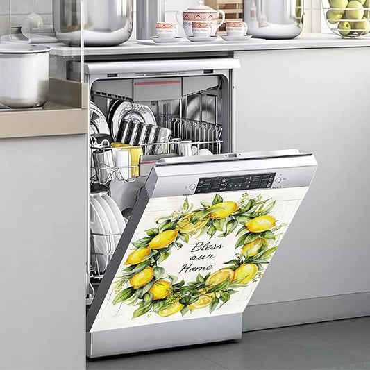 Generic Lemon Wreath Dishwasher Magnet Covers, Bless Our Home Fruits Painting Dishwasher Door Season Decorative Magnetic Stickers, 23x26 Floral Panel Decals for Kitchen Decor Refrigerator