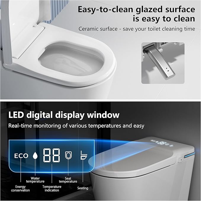 Luxury Smart Toilet Built In, Bidet with Heated Seat,Warm Water Sprayer & Dryer, Japanese Toilet with Foot Sensor Operation,LED Display