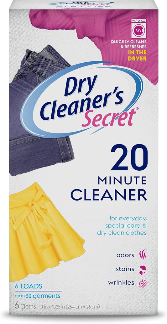 Woolite At-Home Dry Cleaner Dry Cleaning Cloths and Stain Removal, Easy to Use, Safe on Wool, Cashmere, and Designer Jeans, Fresh Scent, 6 Cloths