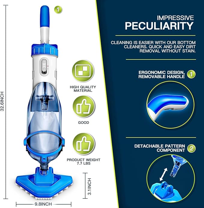 Cordless Handheld Pool Vacuum with Telescopic Pole, Rechargeable Hot Tub SPA Vacuum, 18GPM Powerful Suction, 60Min Runtime, Pools up to 88", Portable Pool Cleaner for Above Ground/Inground Pools