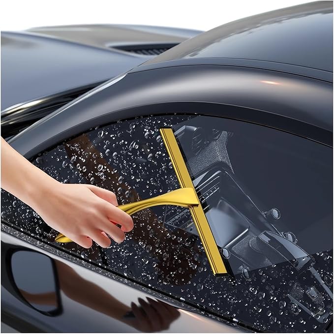 Window Squeegee 10'' 14 inch Bath Cleaner Squeegee Golden Color with Hooks Door Glass Mirror Car Cleaning Tool for Shower Glass(Size Large 14inch)