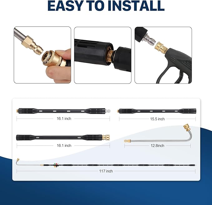Pressure Washer Extension Wand, 110 Inch Gutter Cleaning Tools from The Ground, Power Washer Extension Pole with 5 Nozzle Tips, Curved Rod, 1/4" Quick Connect, Pressure Washer Lance, 4000 PSI