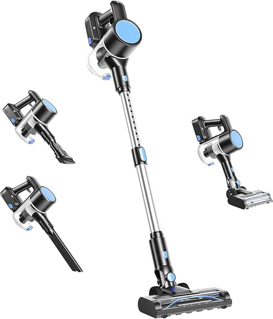OLIXIS Cordless Vacuum Cleaner with Flexible Steering & Extendable Pole,3 Brush Heads, Lightweight Wireless Rechargeable Upright Vacuum with LED Light & Wall Mount for Hardwood Floors & Carpet