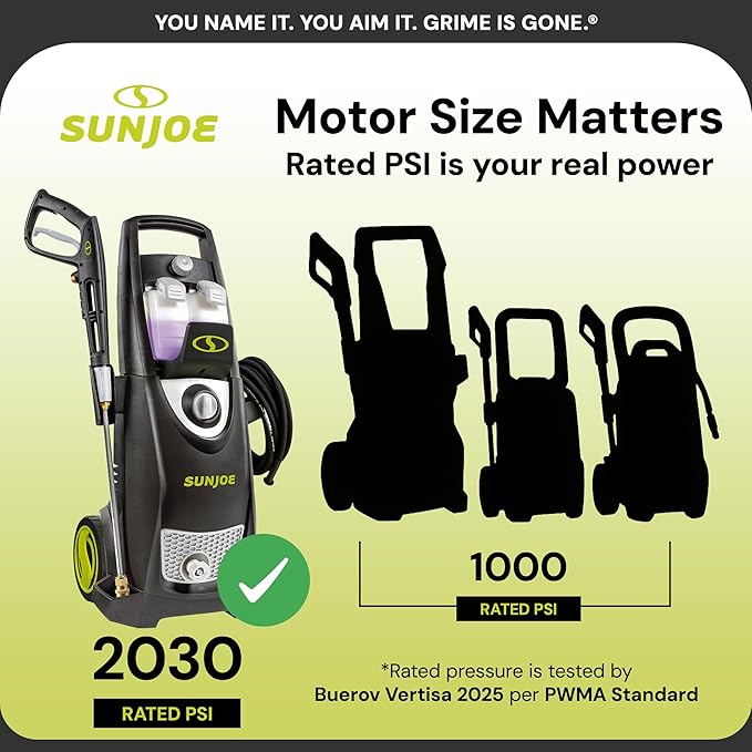 Sun Joe Electric Pressure Power Washer, Heavy-Duty 2500 Max PSI (2030 PSI PWMA Rated) - Portable Cleaning and Washing Machine System for Home, Autos, Patios, Decks, & Sidewalks, SPX3000