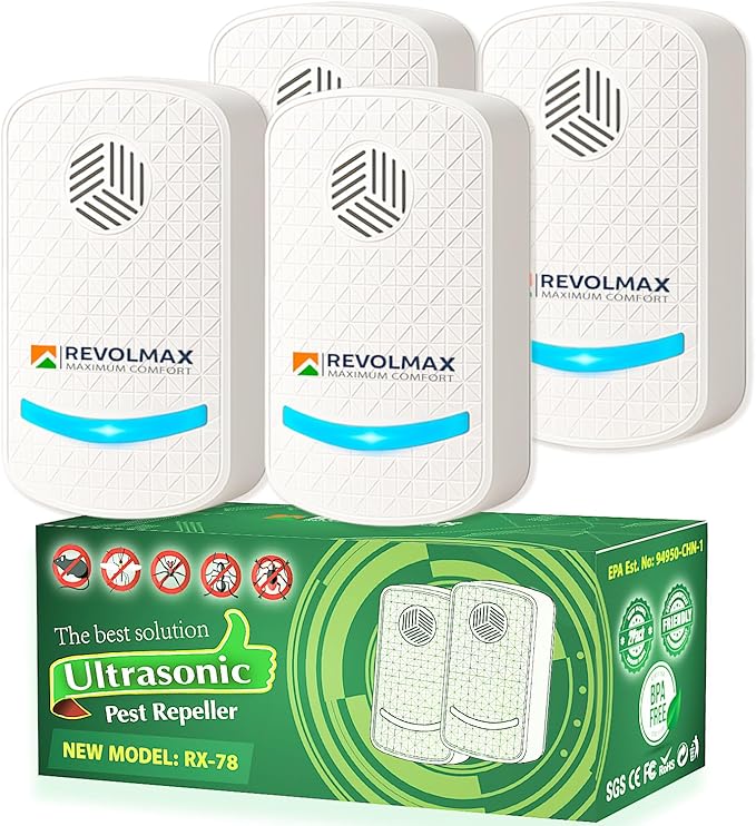 RX-78, Ultrasonic Pest Control Repeller - Electronic & Ultrasound, Indoor Plug-in Repellent - Get rid of - Rodents, Mice, Squirrels, Bats, Insects, Bed Bugs, Ants, Fleas, Spiders, Roaches (6Pack)