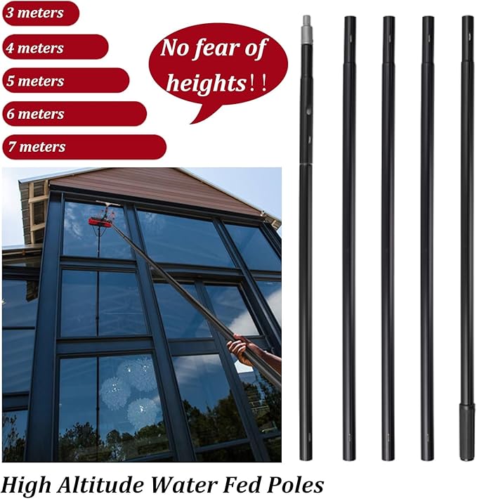 Telescopic Solar Panel Cleaning Brush Kit - 3-12M Pole 35/55cm Brush Head Water Hose Fed Outdoor Window & Roof Cleaner RV & Pool Cleaning Tool (7M with 55CM Brush)