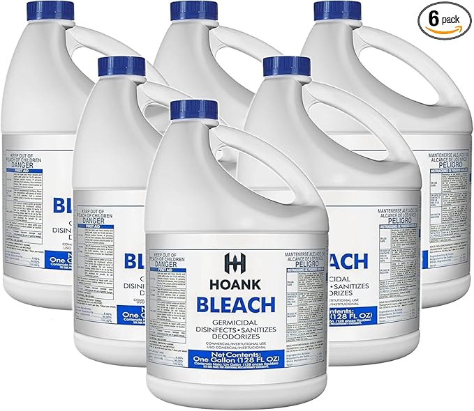 ( 6 Gallon) Ultra Germicidal Liquid Bleach -Disinfecting, Sanitizing, Deodorizing, Mold & Mildew Stain Remover, For Laundry, Household and Commercial Cleaning, Multipurpose Cleaner (1 Gallon X 6 Pack)