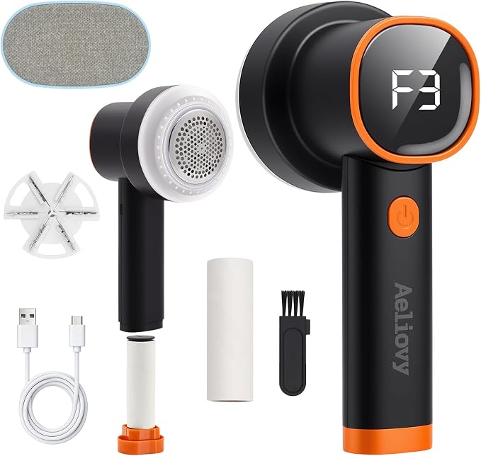 Fabric Shaver, 3 in 1 Lint Remover with Hair Remover Brush & Lint Rollers, Digital Led Display, 3 Speeds with Replaceable Blades, Remove Pilling for Clothes, Furniture, Sweater, Couch, Blanket, Pet by Unknown