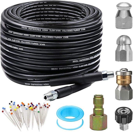 Sewer Jetter Kit, 50FT, 5800PSI, Plastic, 1/4 Inch NPT, 600 Inches, 1 Pack, 50FT