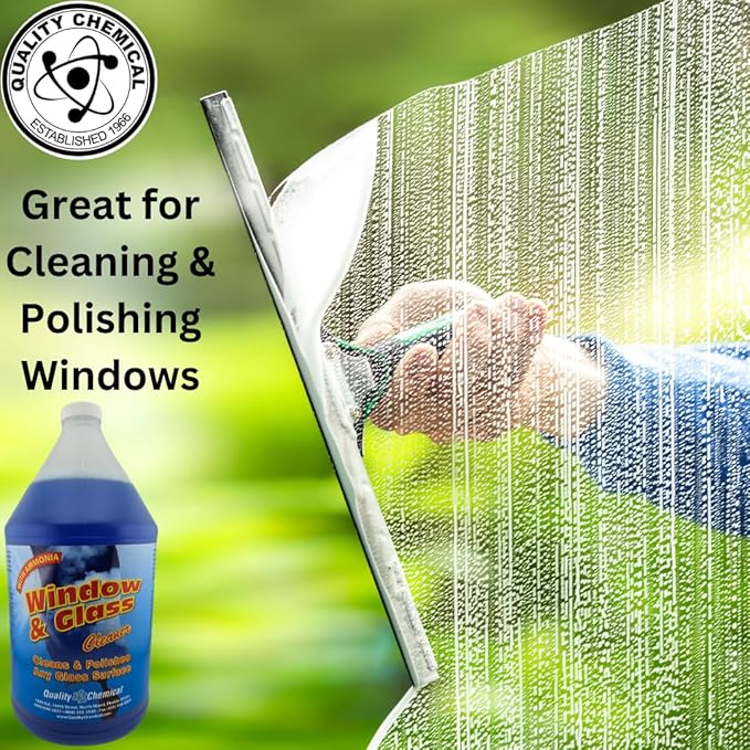 Quality Chemical Window & Glass Cleaner - Fortified with Ammonia for Sparkling, Film-Free, and Dust Resistant Glass Surfaces - Pleasant Fragrance - Ready to Use 128 oz (Pack of 2)