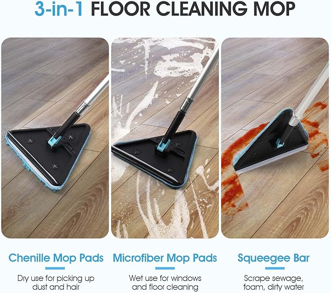 20 Foot High Ceilings Baseboard Wall Cleaner Mop with 12 Ft Extension Pole, Cobweb Duster, Window Cleaning Squeegee Kit (12ft)