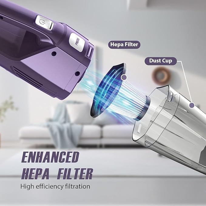 Bossdan Handheld Vacuum Cordless – Car Vac Portable with 8KPA & Multi Accessories & Low Noise, Lightweight Hand Held Vacuum Cordless Rechargeable for Car/Home/Dust/Pet Hair, Mine Portable Vacuum