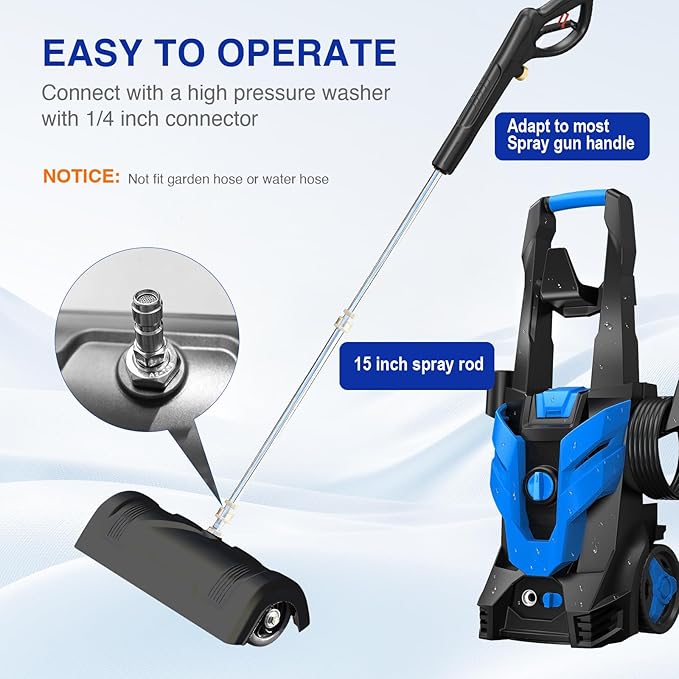 GALAXYER Pressure Washer Surface Cleaner, Metal Floor Washer Accessories for Driveways Sidewalks Patios with 2 Extension Pole Attachments, 1/4-inch Quick Coupler