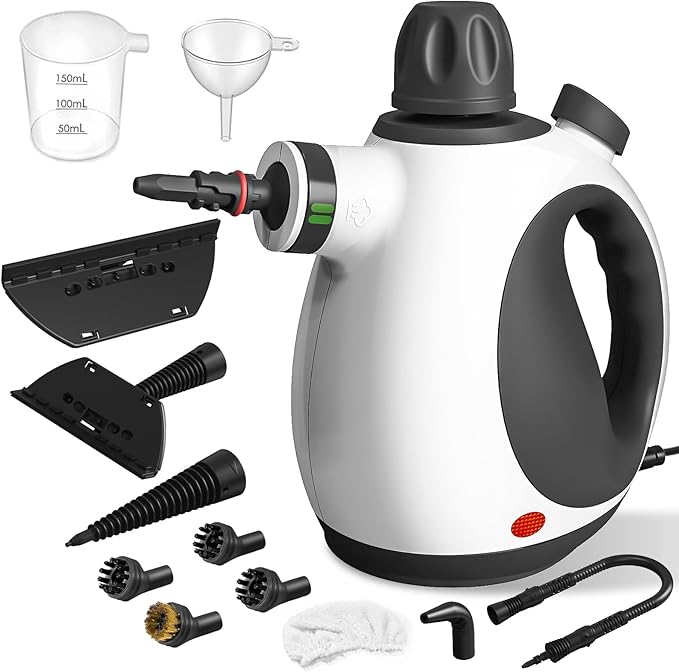 Handheld Steam Cleaner, Pressurized Multi-Purpose Natural Steamer with 12 pcs Accessories, Steamer for Cleaning Car, Countertop Bathroom, Shower, Upholstery, Couch, Tile Grout, Window, Grease