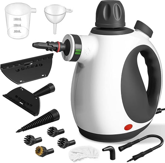 Handheld Steam Cleaner, Pressurized Multi-Purpose Natural Steamer with 12 pcs Accessories, Steamer for Cleaning Car, Countertop Bathroom, Shower, Upholstery, Couch, Tile Grout, Window, Grease