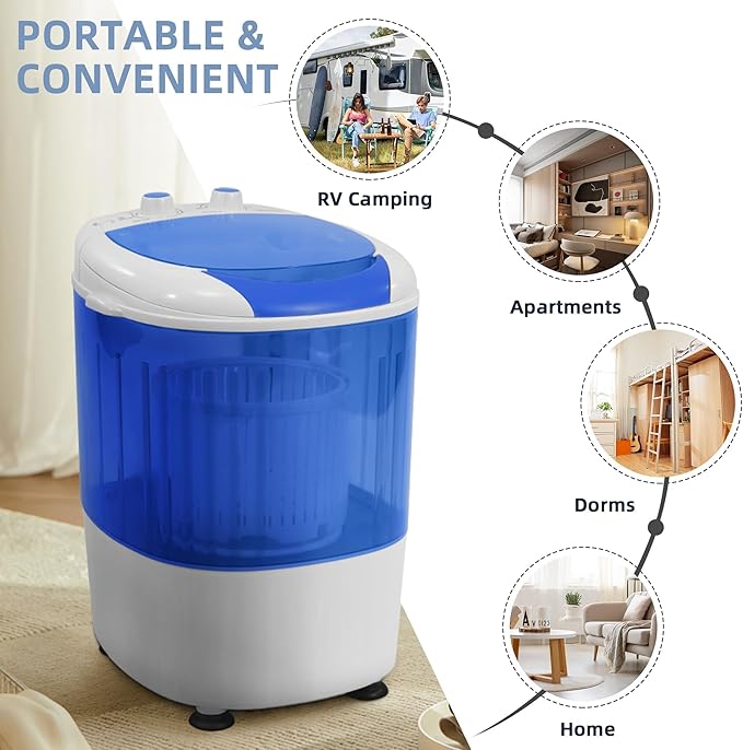 Elevon Mini Spin Dryer Portable Washing Machine, Compact Laundry for Home, Apartment, RV, Blue