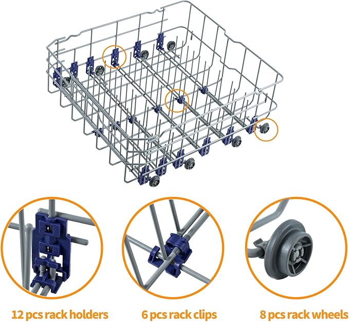 Upgraded 3751DD1001C 3751DD1001J Dishwasher Lower Rack Replacement Parts for LG Dishwasher Rack LDF7774ST LDF5545ST Lower Dishrack LG Dishwasher Bottom Rack Direct Drive Dish Washer Drawer Wheels