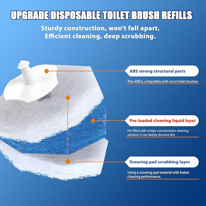 100 Pack Disposable Toilet Brush Heads, Toilet Bowl Wand Refills, Toilet Cleaning System Replacement, Refill for Most Toliet Wands, Prefilled 2X Cleaning for Deep Scrub of Toilets.
