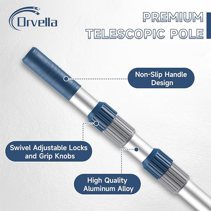 16FT Telescopic Pool Pole, 2-Piece Aluminum Adjustable Pool Skimmer Poles - Strong Grip with Locking Cams, Fits Pool Cleaning Skimmer Nets, Brushes, Vacuum Heads