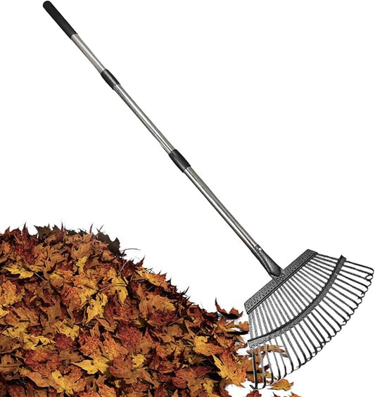 MYCENSE Garden Leaf Rake Long Handle Fallen Leaves Collector Chicken Coop Rake for Flower Bed Courtyard Debris Shrub Lawn
