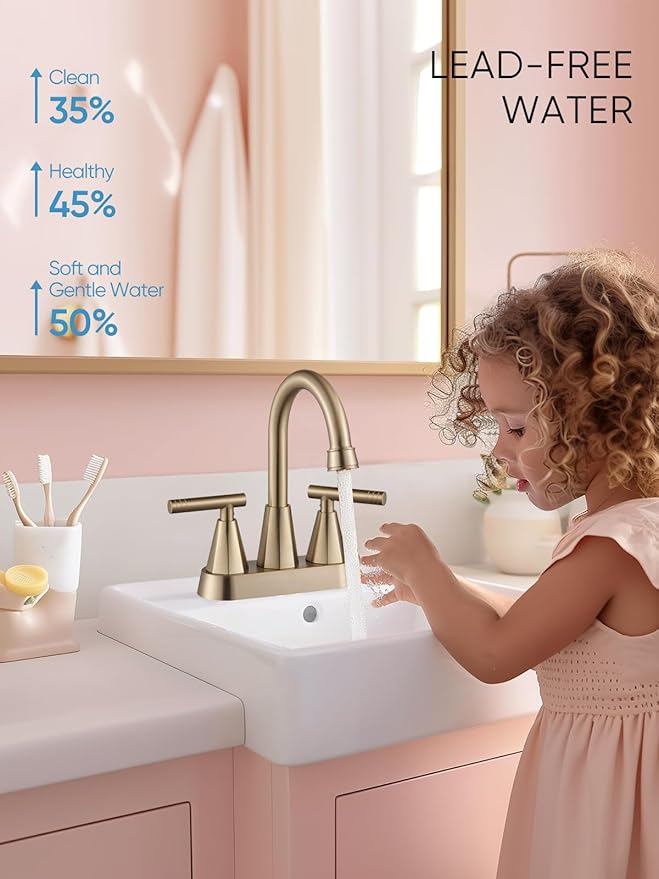 Cobbe Brushed Gold Bathroom Faucets, 4-Inch Bathroom Sink Faucet, 2 Handle Sink Faucet with Pop Up Drain and Water Supply Lines, Gold