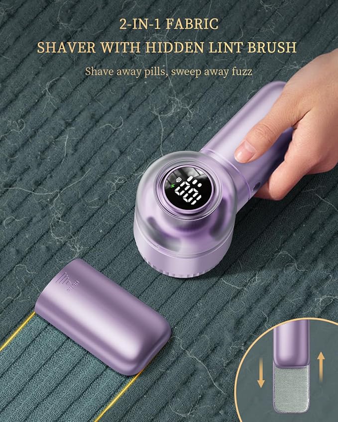 Fabric Shaver with Lint Brush, Large Lint Shaver with Digital Display | 3-Speeds Lint Remover with 6-Leaf Blades, 1200mAh Electric Sweater Shaver to Remove Pilling for Clothes, Furniture - Image 4