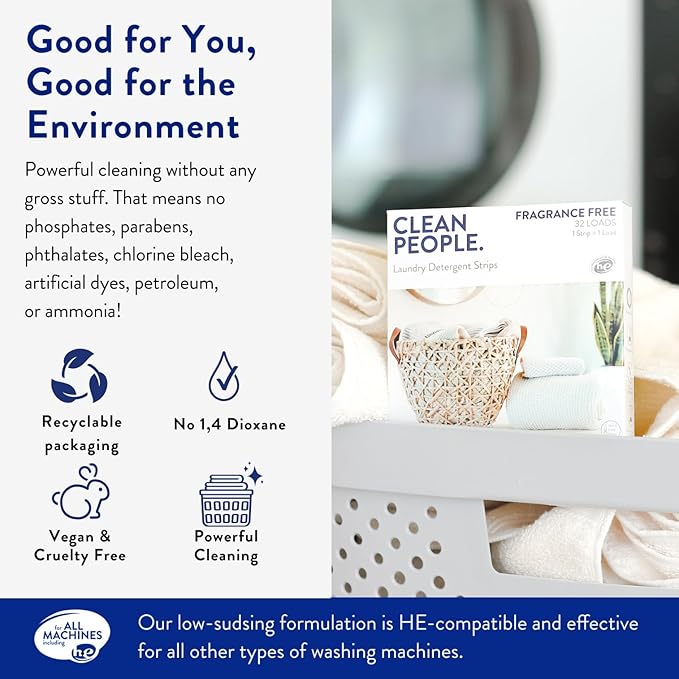 Clean People Laundry Detergent Sheets- Recyclable Packaging, Hypoallergenic, Stain Fighting, Works with All Machines including HE (384 Count, Peppermint)