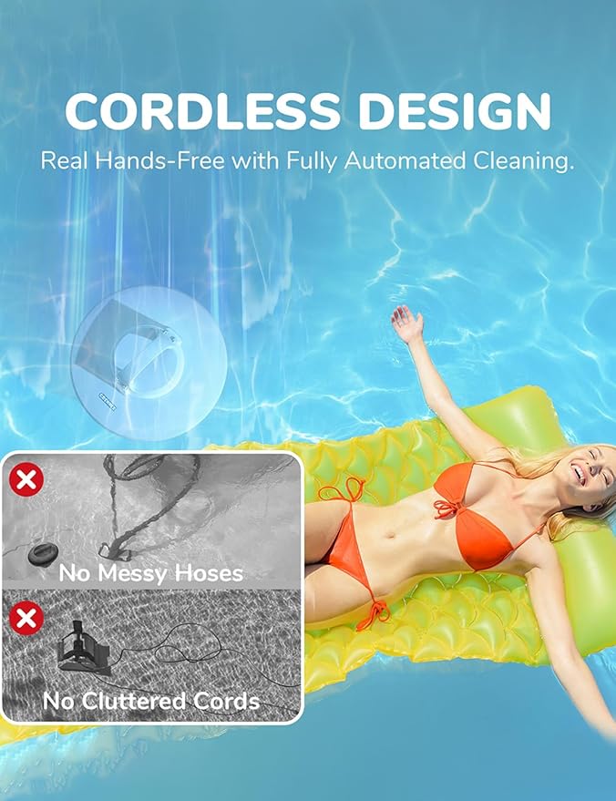 Robotic Pool Cleaner, Pool Vacuum for Above Pools with Dual-Drive Motors, Self-Parking Technology for Above-Ground Flat Pools up to 645sq.ft (Lasts 90 Mins)