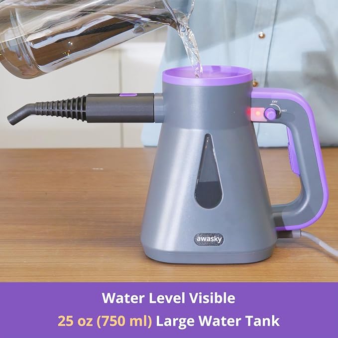 awasky Steam Cleaner Handheld: 1200W Fast 10-Sec Heat-Up-750mL (25oz) Tank-No Cooling-Refill Anytime-Lockable Steam Trigger-14-Piece Kit for Home Car Grout Tile Cleaning