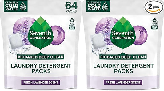 Seventh Generation Laundry Detergent Packs,Lavender,Biobased Deep Clean,EPA Safer Choice Certified,64 Count (Pack of 2)