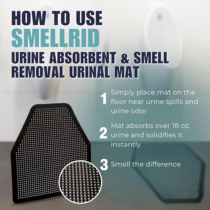 SmellRid Urine Absorbent & Odor-Control Splash Pad for Urinals for Men – Bathroom Mat for Smell Removal, Non-Slip Bathroom Mats, - Urinal Pads - 17.5 x 20.5 Inches – Pack of 6