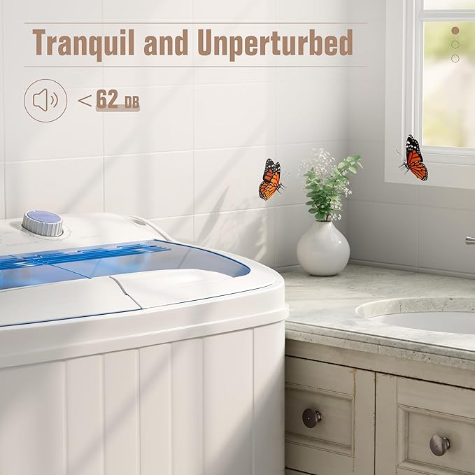 SUNCROWN Portable Washing Machine 17.6lbs, Compact Twin Tub Semi Automatic Washer, Energy-Saving Mini Laundry Combo with Extended Drain Hose & Pump for Apartments, Dorms, RV, (White & Blue)