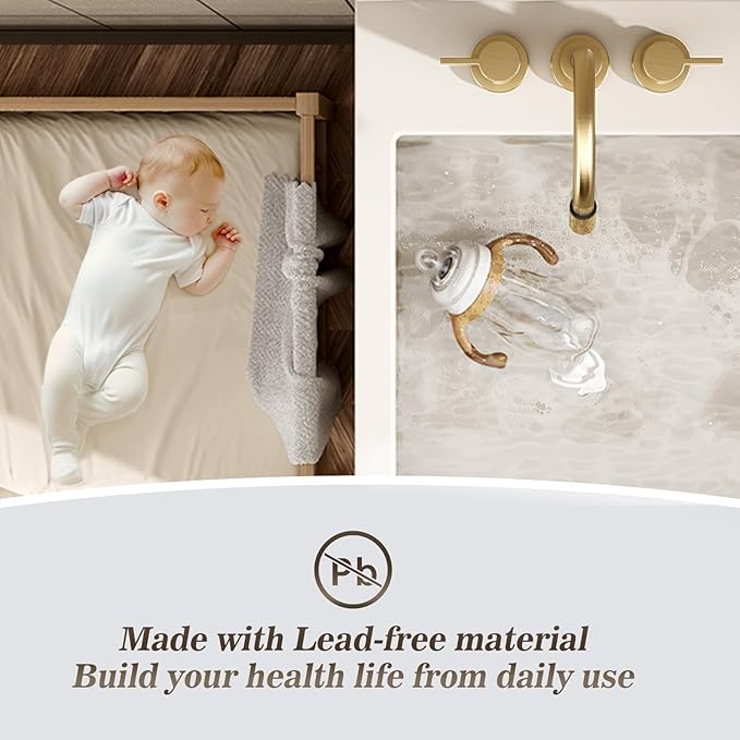 Phiestina Pull Down Sprayer Brushed Gold 8 Inch Bathroom Sink Faucet, 2 Handles 3 Hole Widespread Pull Out Bathroom Faucet，with Pop Up Drain and Water Supply Line,BF04022-K01-BG