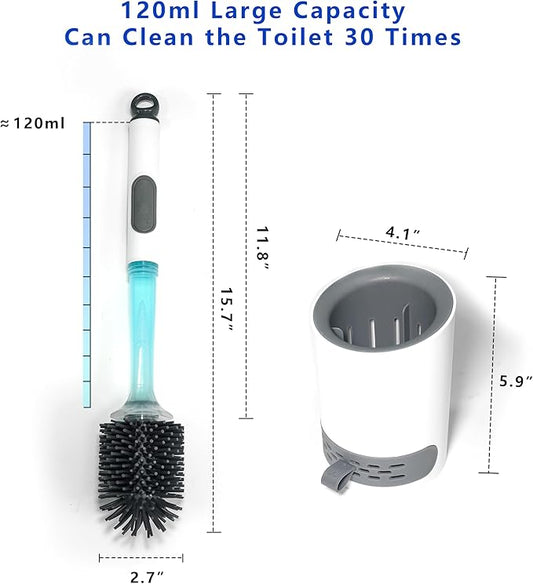 Silicone Toilet Brush and Holder Set, 2 Packs Bendable Toilet Scrubber for Curved Rim, Non-Scratch Drip-Resistant Brush with Sprayer, Space Saving Bathroom Essentials (2)