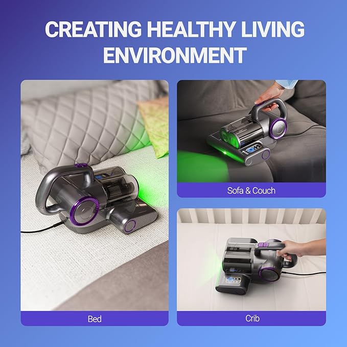 FEPPO Mattress Vacuum Cleaner, 16Kpa Bed Vacuum Cleaner with 253.7nm UV-C Light, 140°F Heat, HEPA Filter & Ultrasonic, Versatile Handheld Vacuums for Bed, Sofa, Couch, Crib(Corded, 500W)