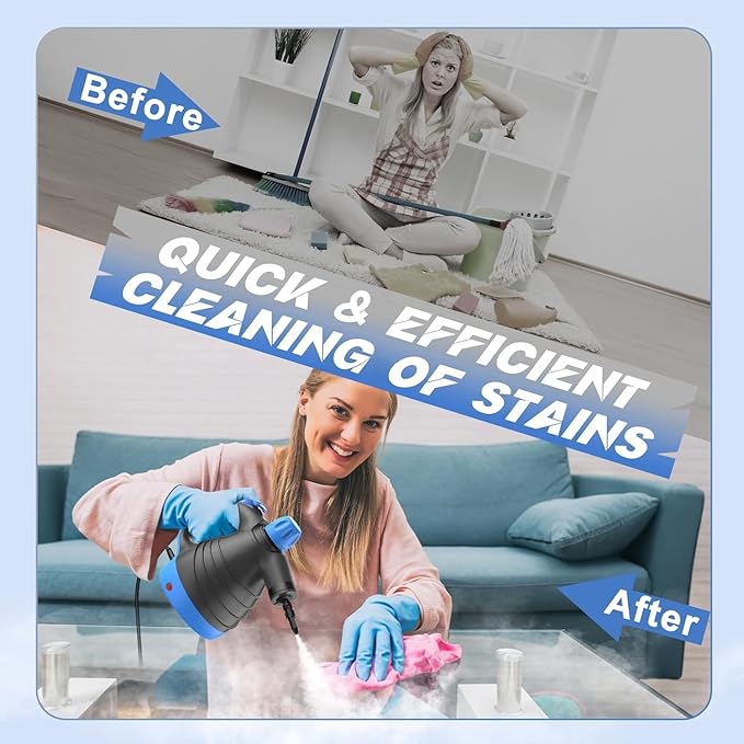 Handheld Steam Cleaner - 275°F High-Temp Fast Heating Multi-Surface Steamer for Cleaning, 100% Chemical-Free Pet Safe Portable Steam Cleaner for Home/Bath/Window/Car Detailing/Couch/Grout(Blue)