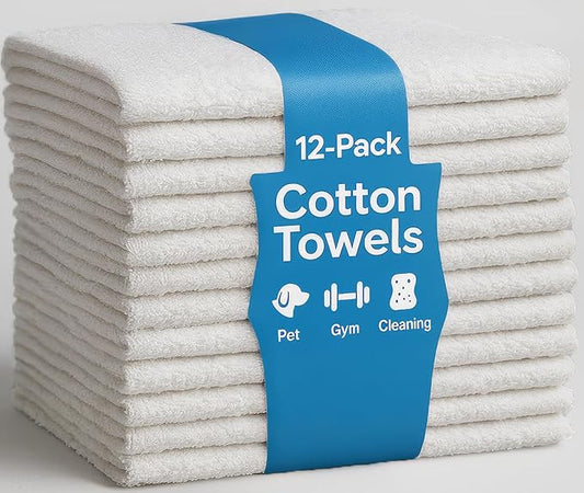 JMR White Bath Towels Bulk Pack of 12 (20x40) - 100% Cotton Lightweight & Quick-Dry Cotton Towels for Hotel, Rental Properties, Gym & Commercial Uses