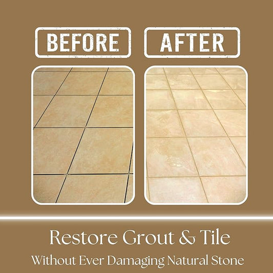 GEODE Natural Stone Grout Cleaner & Brush for tile floors - non-damaging, safe for Marble, Limestone, Travertine, Ceramic - Industrial Strength Tile, Stain Remover, Powerful Formula (32 oz)