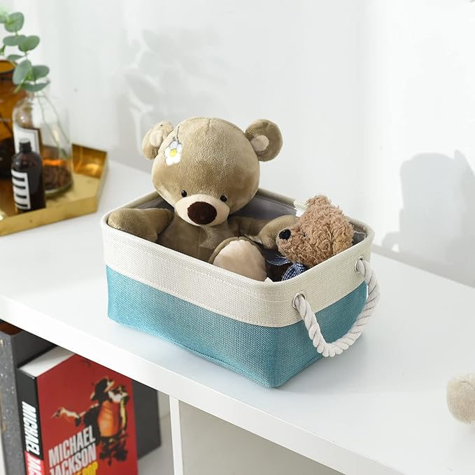 TheWarmHome Fabric Storage Bin with Handles,Storage Basket for Home Storage and Organization, Shelf Basket with Cover for Living Room Bedroom Decor Closet???White & Green,Small ,11.8L??7.9W??5.2H