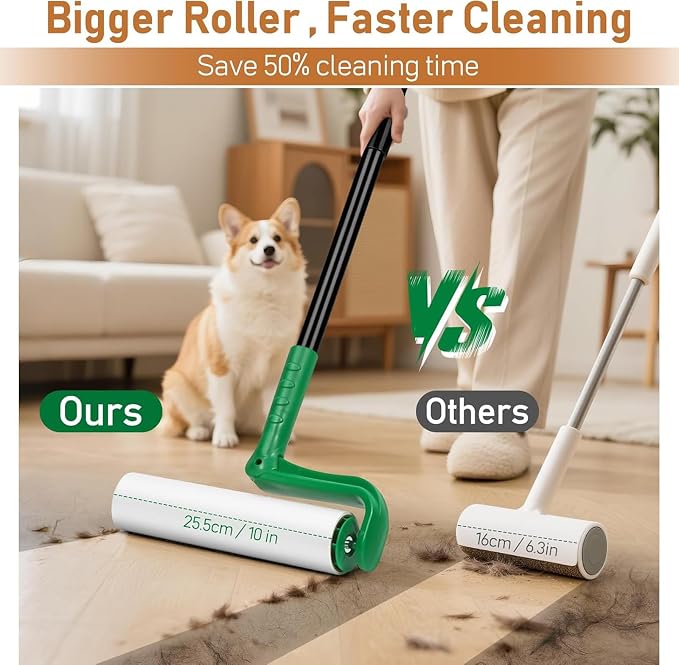 VOUBIEN 10" Large Lint Roller for Pet Hair,Giant Roller for Floor,Carpets | 59" Long Handle Big Lint Roller|100 Sheets Extra Sticky Roller Refills for Cleaning Couch,Furniture,Car Seats,Rugs,Clothing - Image 2