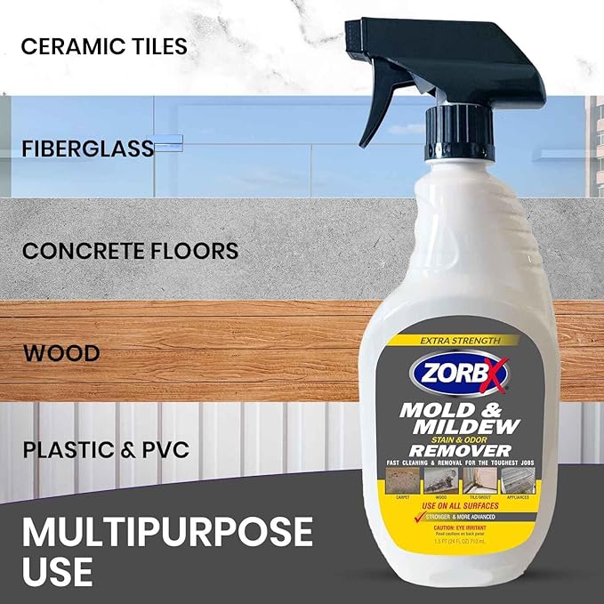 ZORBX Extra Strength Remover & Cleaner Spray 24 FL Oz ?€? Scrub Free Formula - Bleach Free Stain & Smell Eliminator for Shower, Bathroom, Ceiling, Carpet, Cars, Walls & Wood
