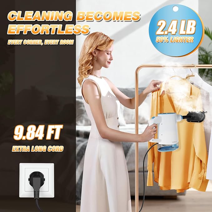 Handheld Steam Cleaner for Home, Pressurized 15s Instant Heat Steam Cleaner, 500ml Removable Water Tank & Self-Clean, Portable Multi-Surface Steamer for Cleaning, Kitchen, Bathroom, Car, Floor
