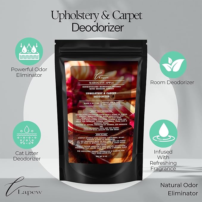 Lapew Mahogany Apple Scented Cleaning Bundle | Carpet Deodorizer Powder (16 oz) & Mop Soap Concentrate (36 oz) | Pet-Friendly Odor Eliminator