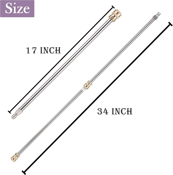 JOEJET Power Washer Extension Wand, 17 Inch Stainless Steel Pressure Washer Lance with 1/4 Inch Quick Connect, 2 Pack