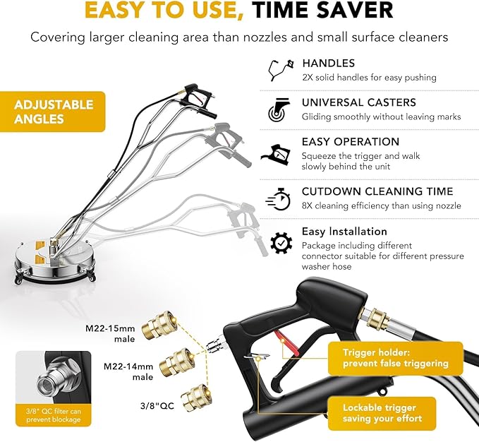 EVEAGE 18.5" Powerful Pressure Washer Surface Cleaner, EP003 Dual Handle Stainless Steel Surface Cleaner for Pressure Power Washer, 4000 PSI, Perfect for Driveways, Sidewalks,Patios (18.5 in)