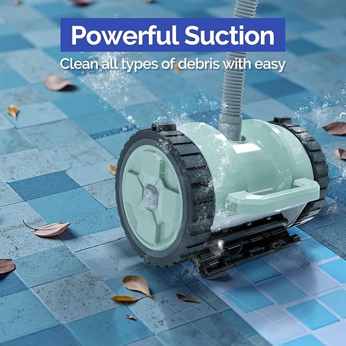 VINGLI Pool Vacuum Cleaner, Automatic Pool Sweeper for Ground&Inground Pools, Suction Side Wall-Climbing Sweeper with 39.6ft Tangle-Free Hose (Mint Green&Gray)