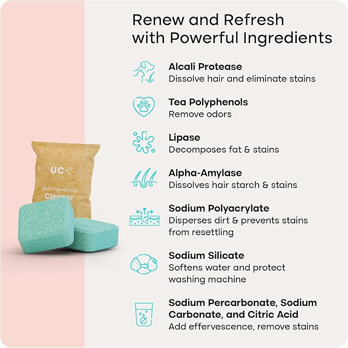 Uproot Cleaner Pro Pet Hair Remover & Washing Machine Cleaner Tablets Pro Set: The Original Reusable Handheld Pro Meets Our Washer Machine Cleaning Tablets for Pet Owners - Tidy Furniture Laundry