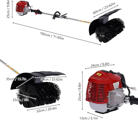 2 Stroke Gas Power Broom Sweeper Handheld Turf Grass Cleaner Driveway Snow Cleaning Machine Tool Walk Behind Tractor 1-Cylinder Air-Cooled (52CC-2.3HP/1700W)