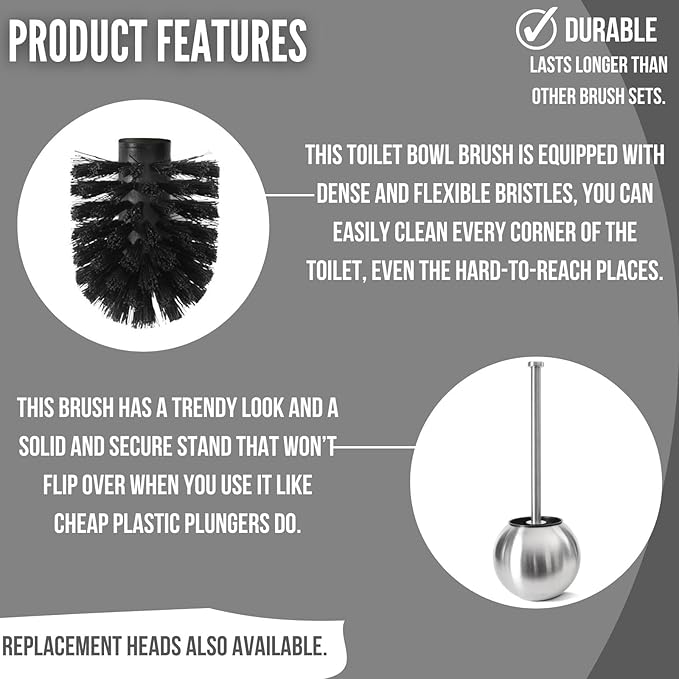 ToiletTree Modern Deluxe Freestanding Bathroom Cleaning Tools (Stainless Steel, Toilet Brush 2 Pack)